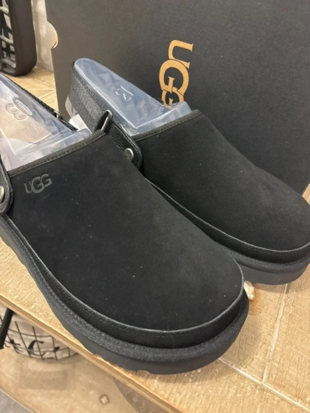 UGG Black Suede Slip-On Clog Loafers